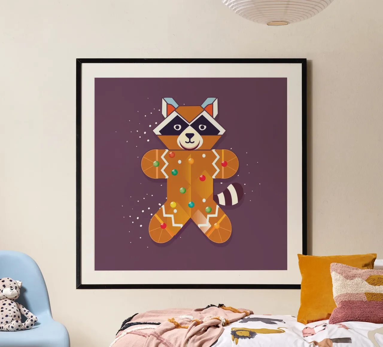 Geometrischer Lebkuchen-Waschbär – Lustiges Weihnachtsdesign Hahnemühle von namosh