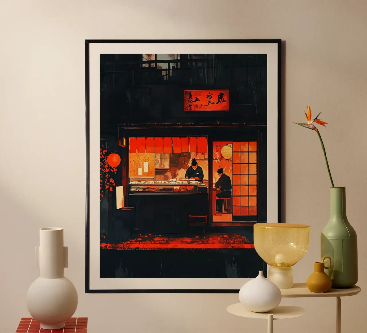 Night at the Sushi Bar poster con marco de plástico de Sugoi