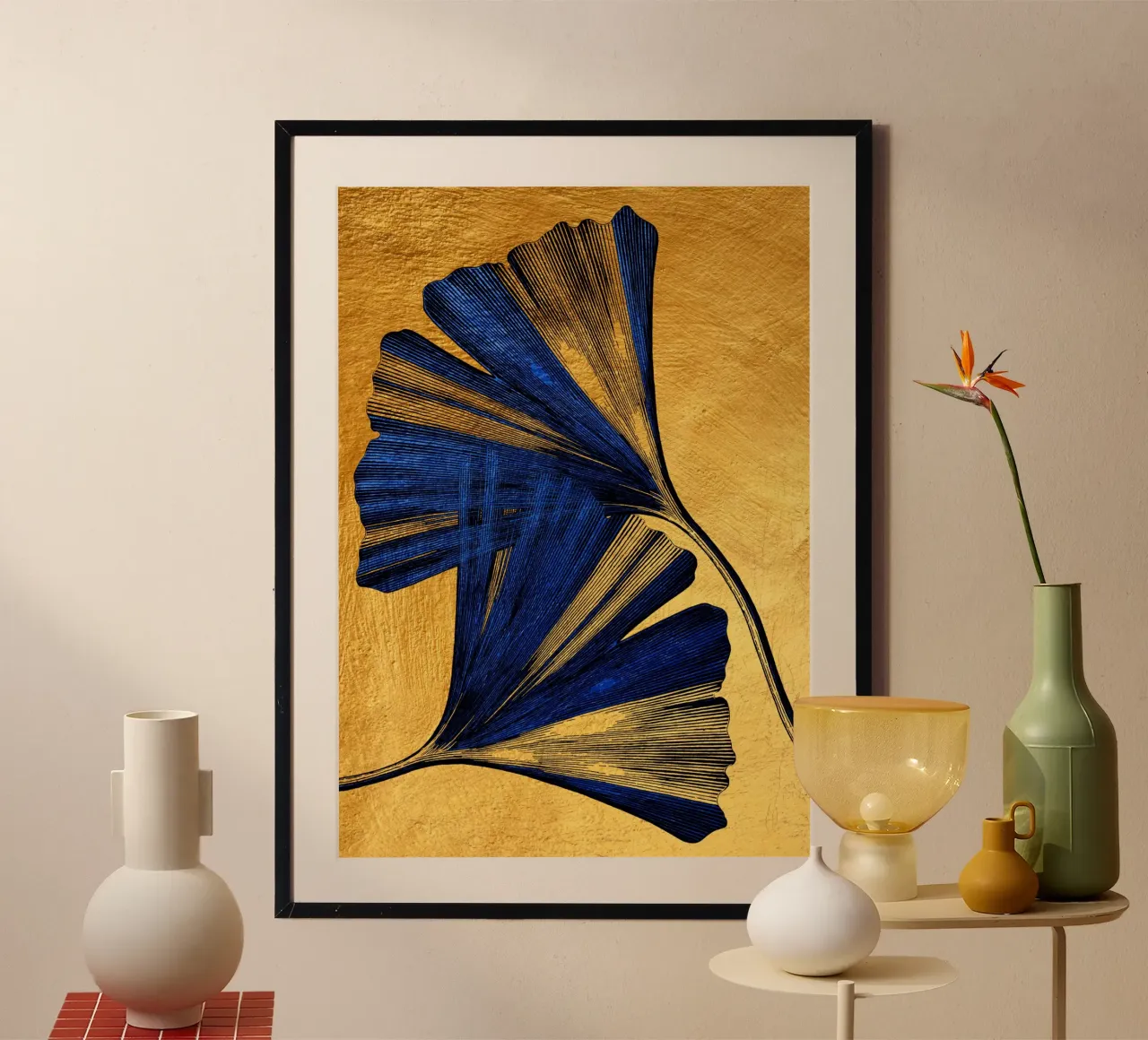 Ginkgo biloba oro blu motivo natura poster da Justyna Jaszke JBJart