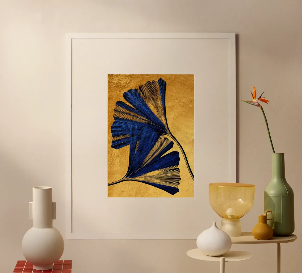 Ginkgo biloba oro blu motivo natura poster da Justyna Jaszke JBJart