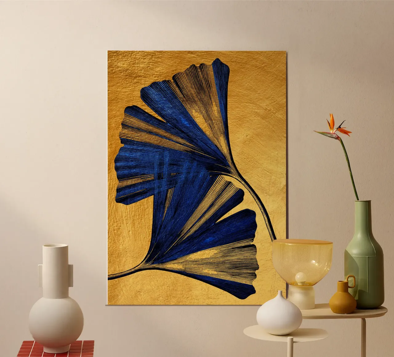 Ginkgo biloba oro blu motivo natura poster da Justyna Jaszke JBJart
