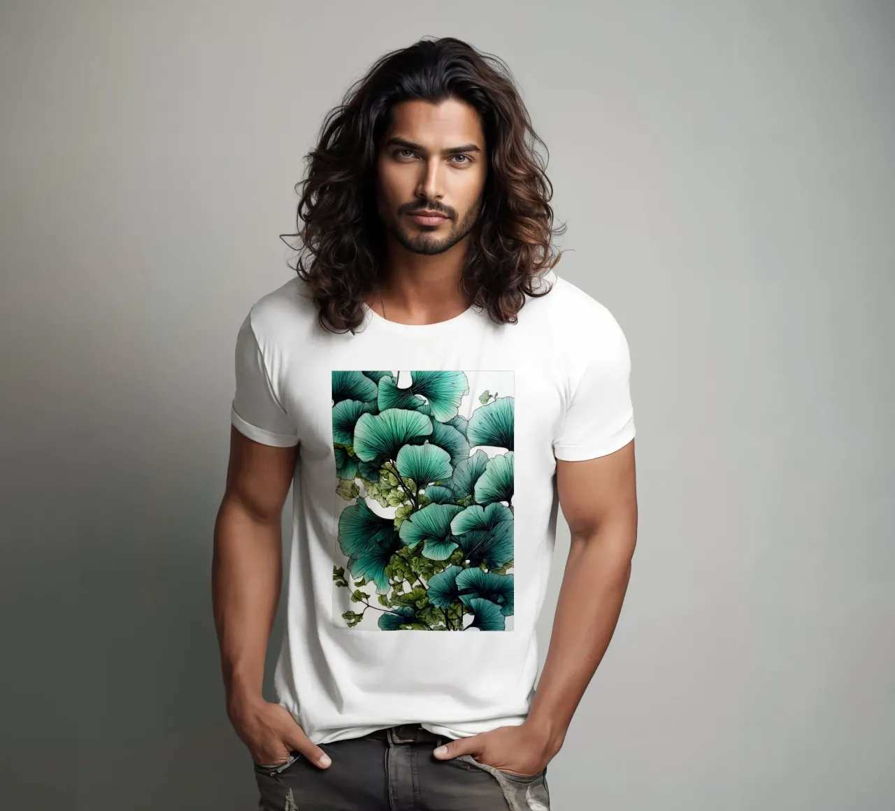 Acquerello ginkgo biloba foglie colori modello t-shirt da Justyna Jaszke JBJart