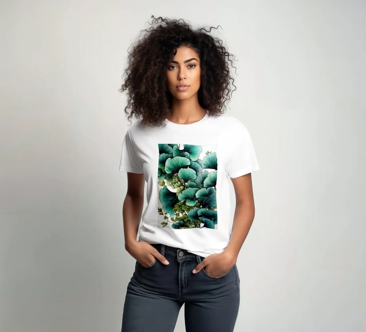 Acquerello ginkgo biloba foglie colori modello t-shirt da Justyna Jaszke JBJart