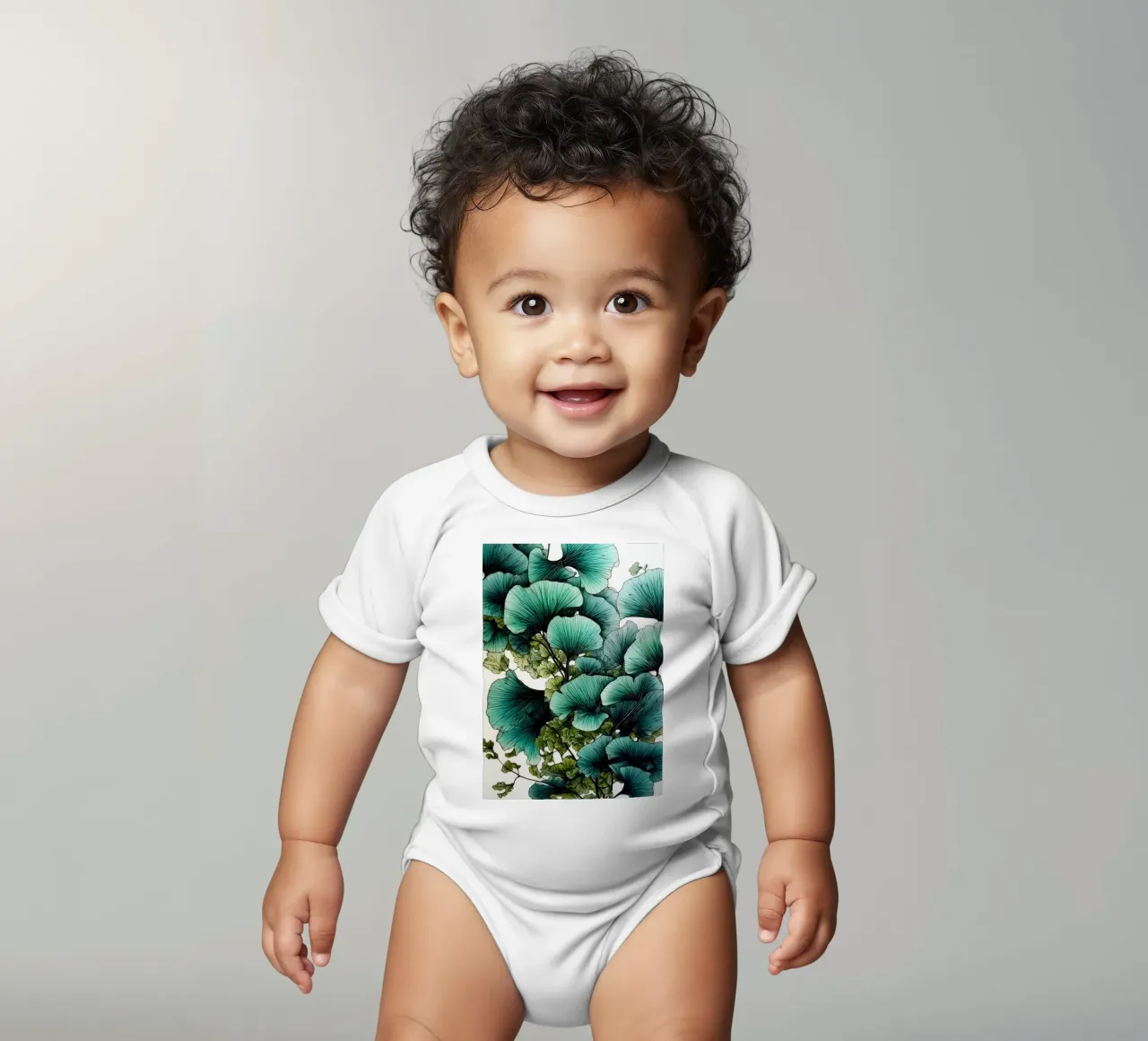 Acquerello ginkgo biloba foglie colori modello body neonato maniche corte da Justyna Jaszke JBJart
