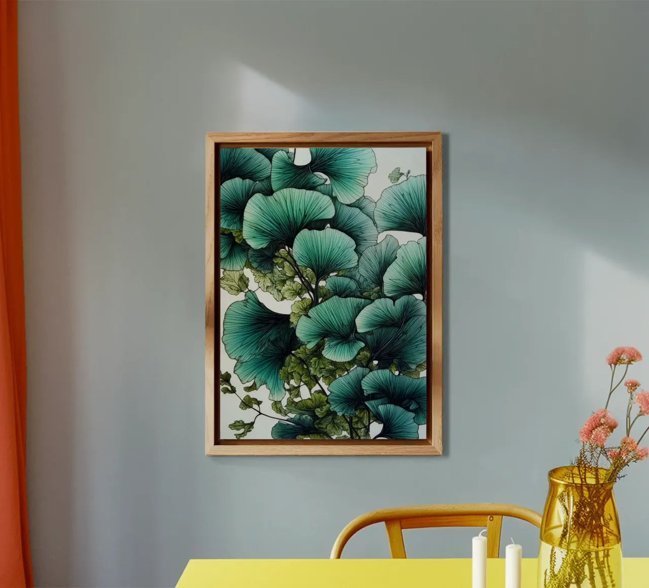 Acquerello ginkgo biloba foglie colori modello alluminio dibond da Justyna Jaszke JBJart