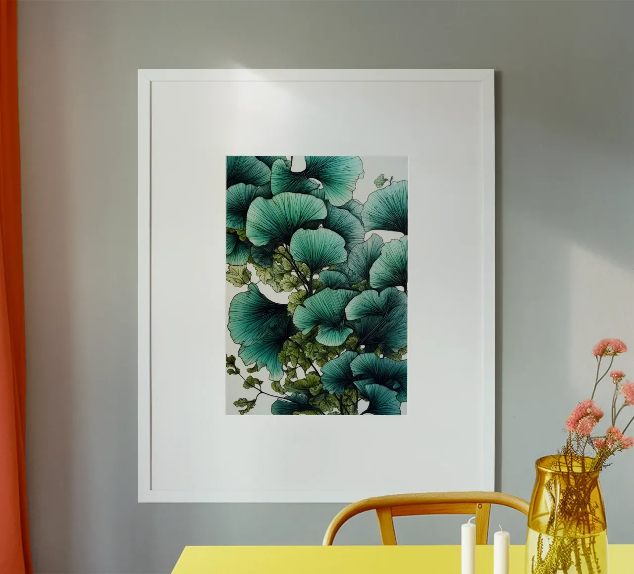 Acquerello ginkgo biloba foglie colori modello carta hahnemühle da Justyna Jaszke JBJart