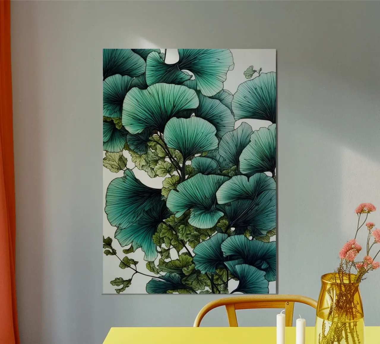 Acquerello ginkgo biloba foglie colori modello carta hahnemühle da Justyna Jaszke JBJart