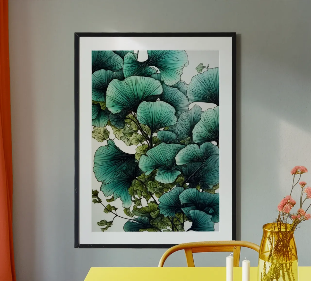 Acquerello ginkgo biloba foglie colori modello carta hahnemühle da Justyna Jaszke JBJart