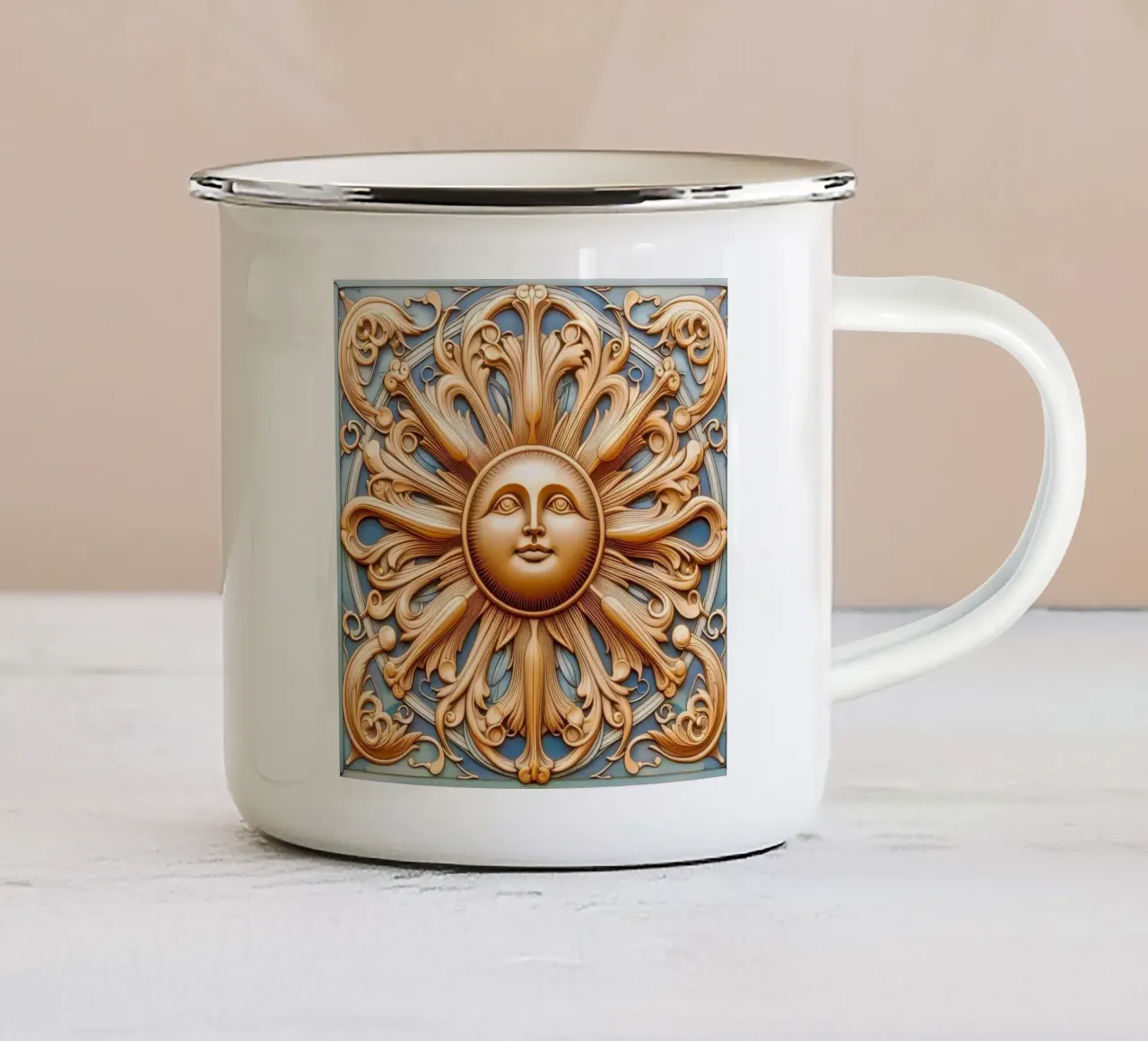 Arriva il sole tazza in smalto da Art-Nouveau-Dsg