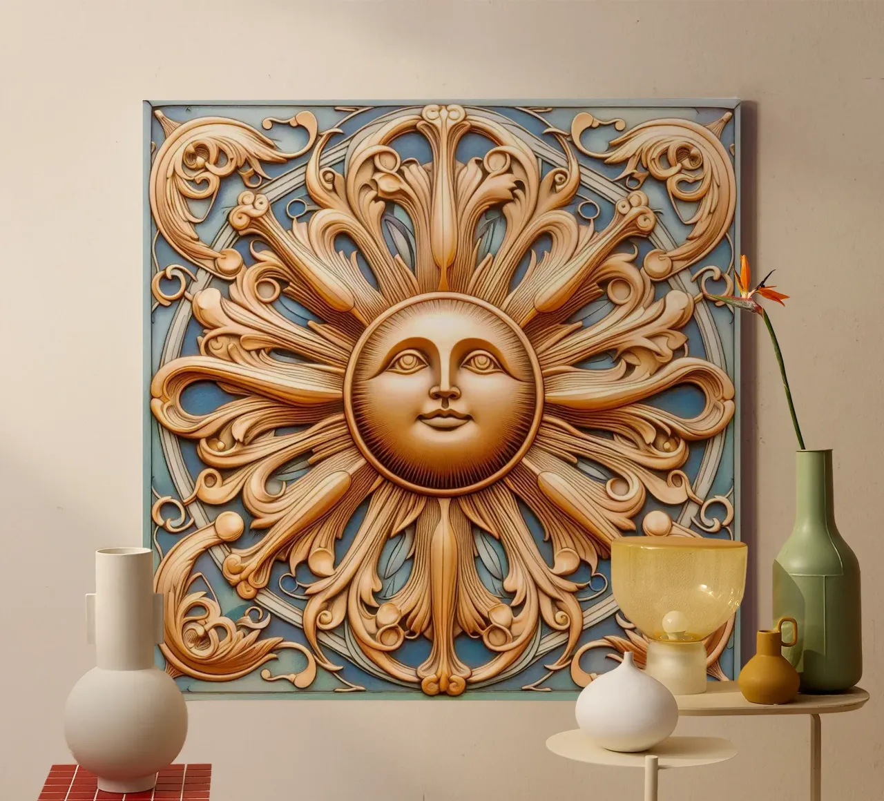 Hier komt de zon canvas met Baklijst van Art-Nouveau-Dsg