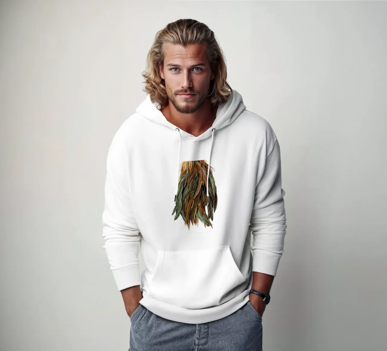 Piume verdi felpa con cappuccio da Curious Collections by Marielle Leenders