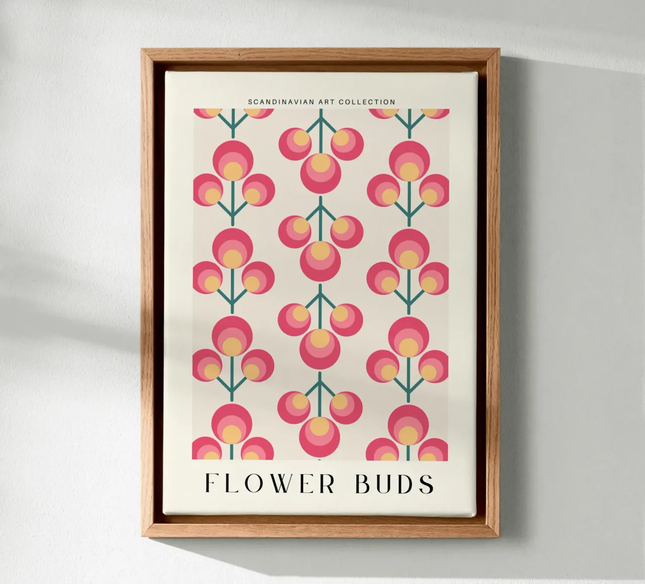 Scandinavische Kunstcollectie - Bloemenknoppen Print canvas met Baklijst van Studio Mooodz