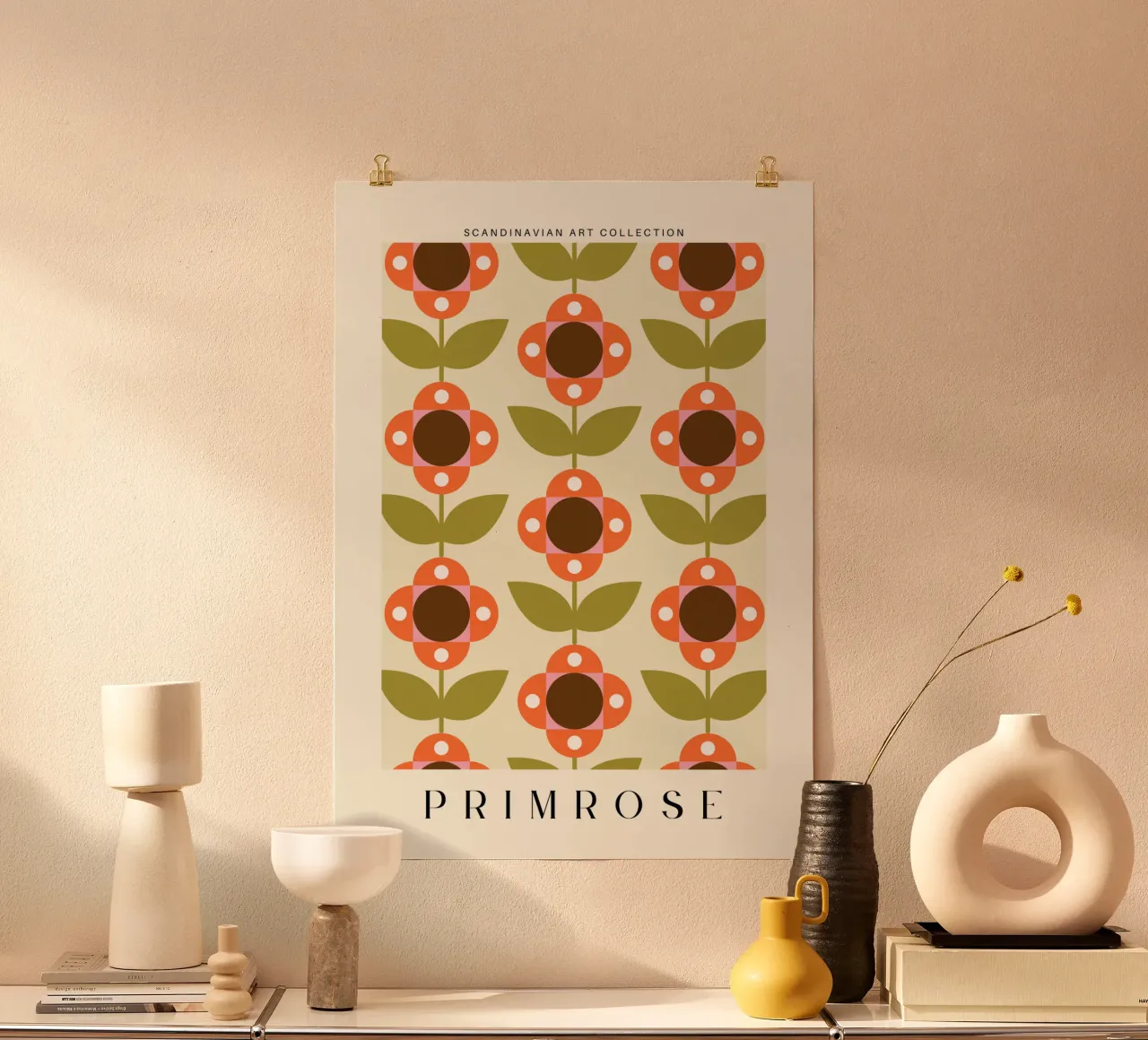 Primula - Geometria floreale nordica poster con telaio in plastica da Studio Mooodz