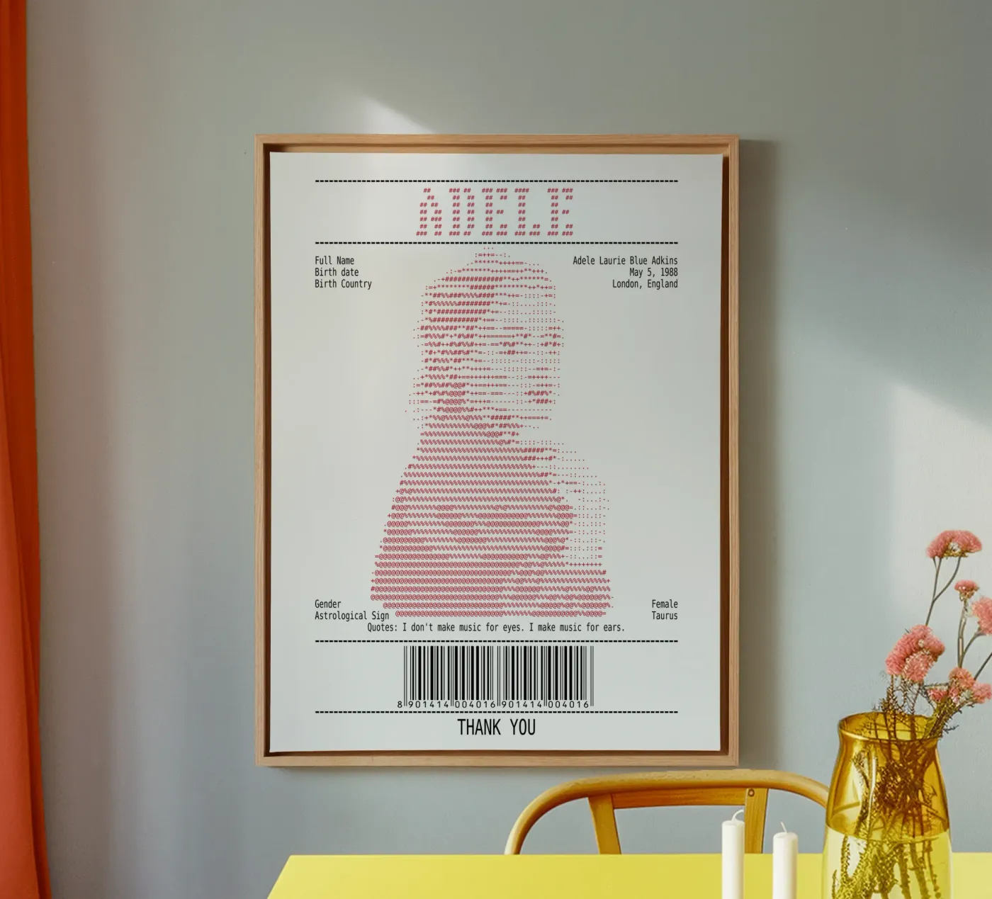 Receipt Art - Adele Red canvas by Doa Project