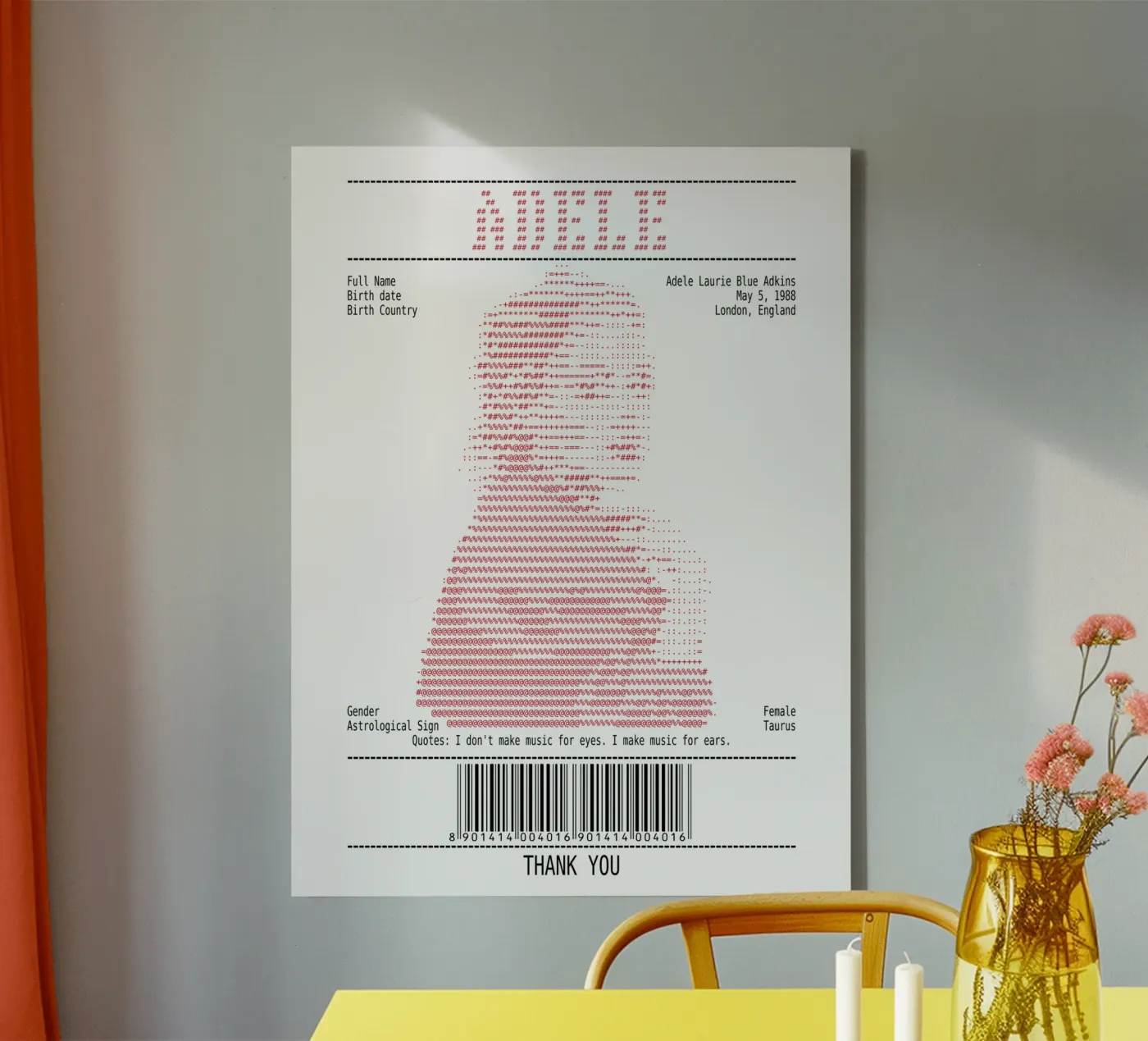 Receipt Art - Adele Red canvas by Doa Project