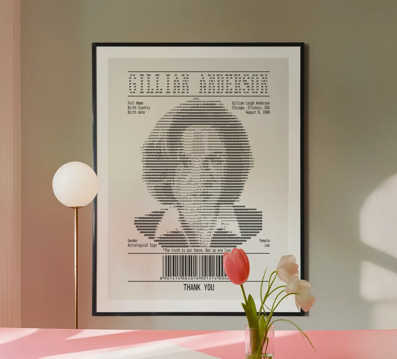 Ontvangstbewijs - Gillian Anderson poster met kunststof frame van Doa Project