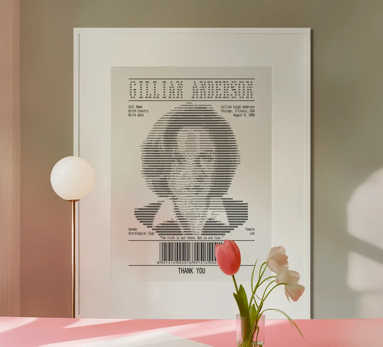 Ontvangstbewijs - Gillian Anderson poster met kunststof frame van Doa Project