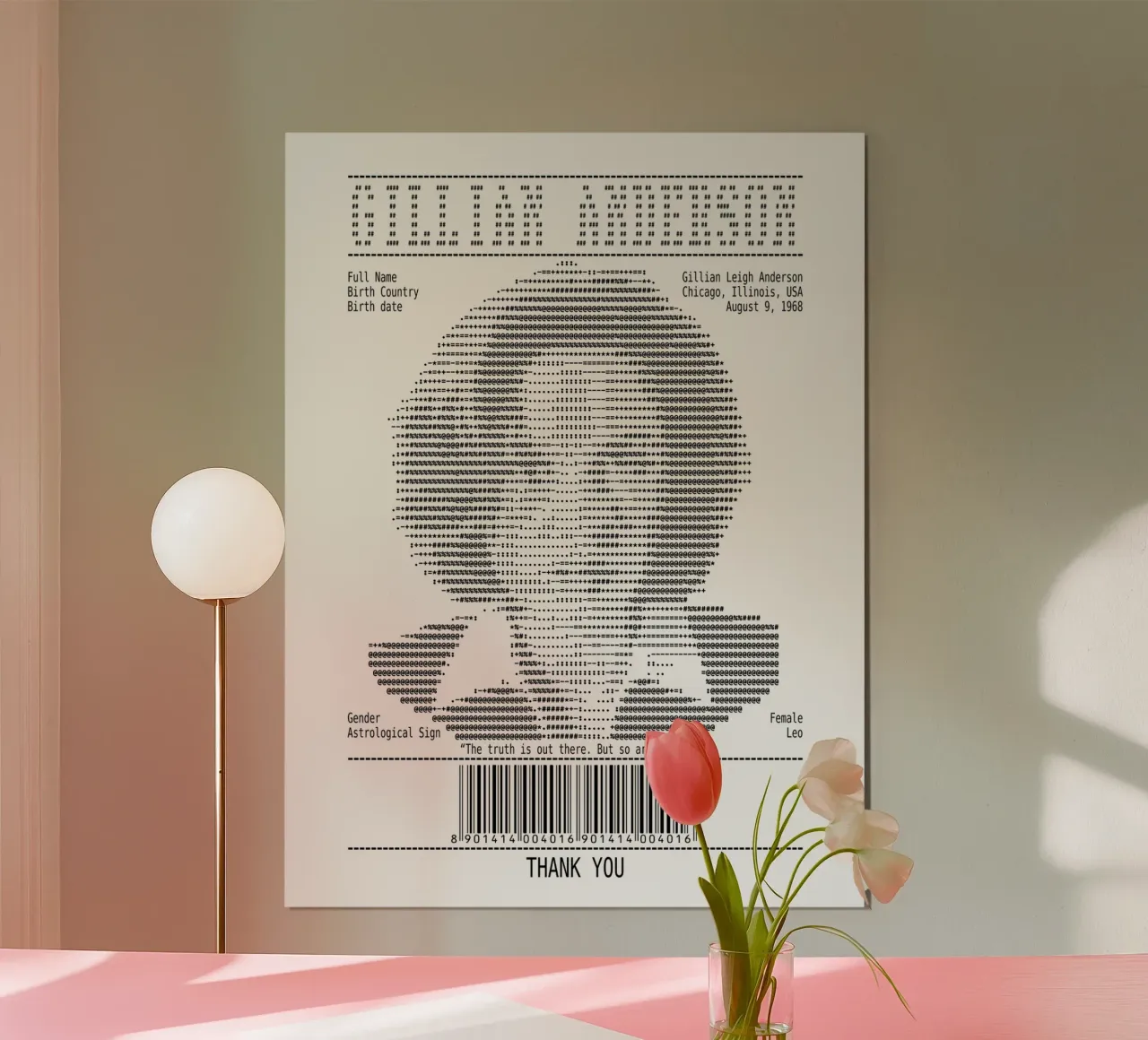 Ontvangstbewijs - Gillian Anderson poster met kunststof frame van Doa Project