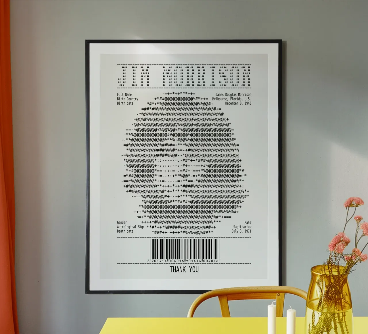 Arte dello scontrino - Jim Morrison poster con telaio in legno da Doa Project