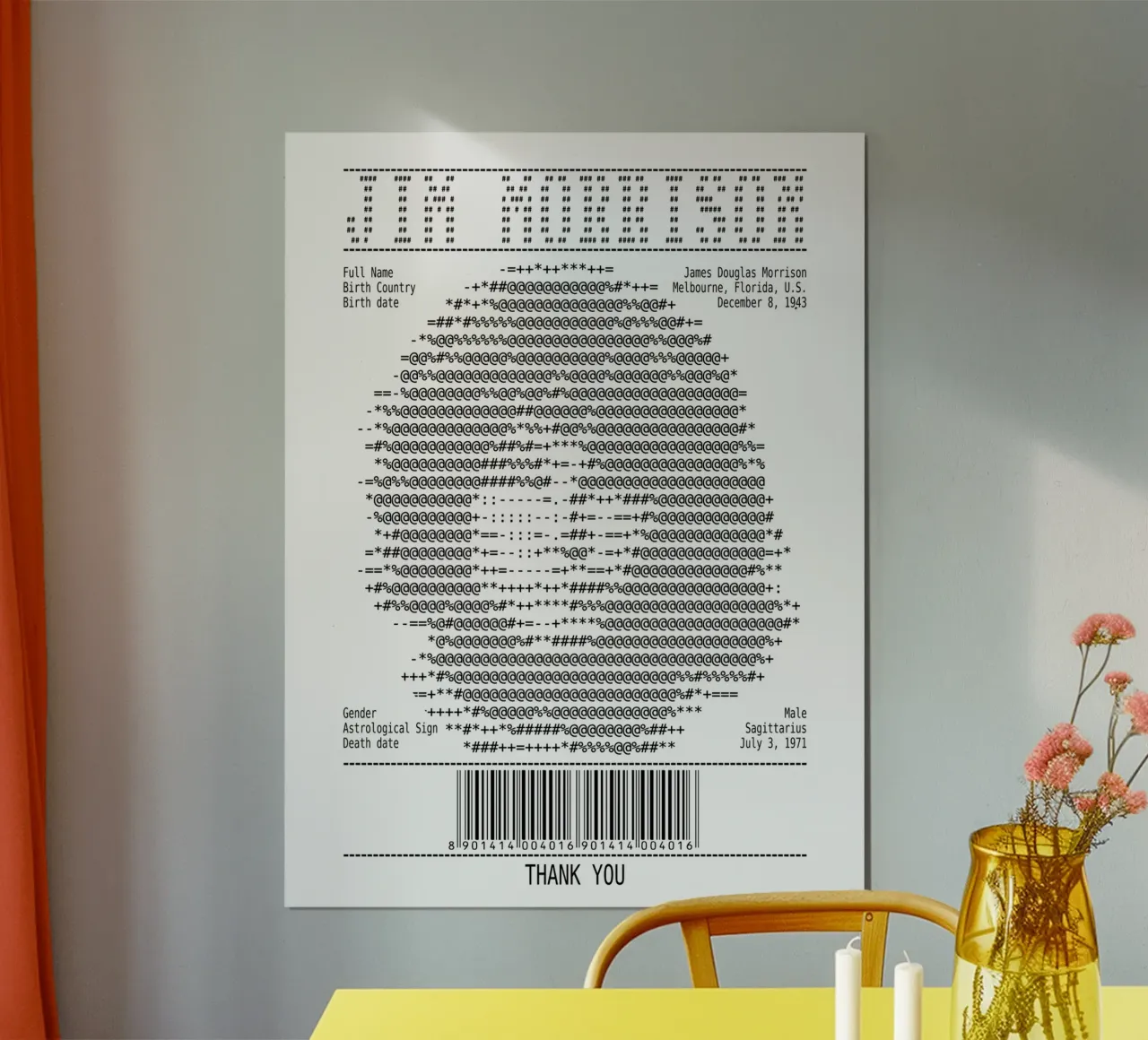 Arte dello scontrino - Jim Morrison poster con telaio in legno da Doa Project