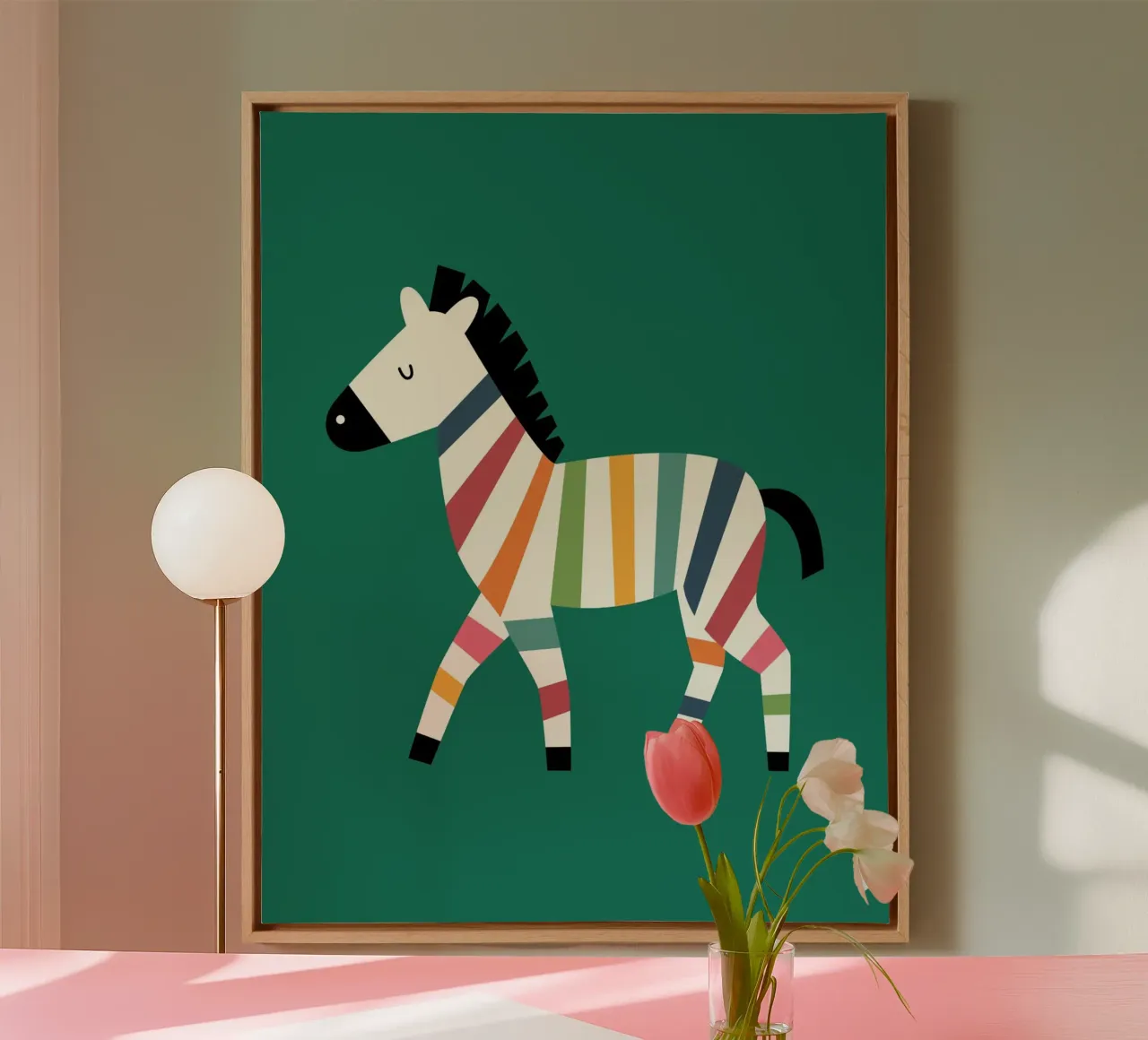 Regenboog zebra canvas met Baklijst van Andy Westface