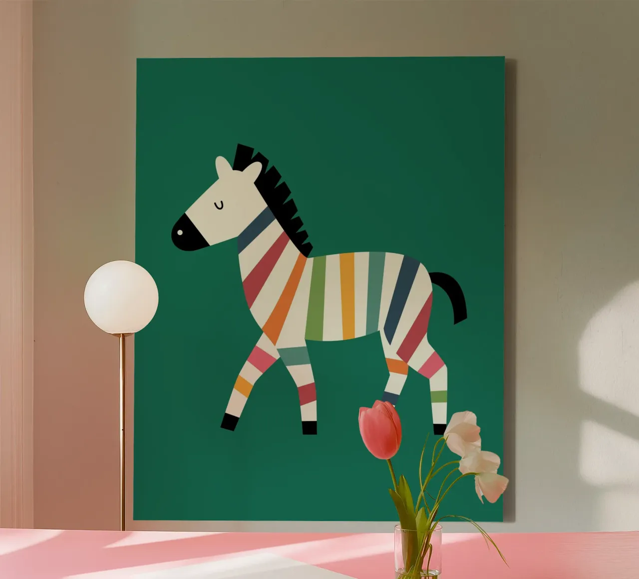 Regenboog zebra canvas met Baklijst van Andy Westface
