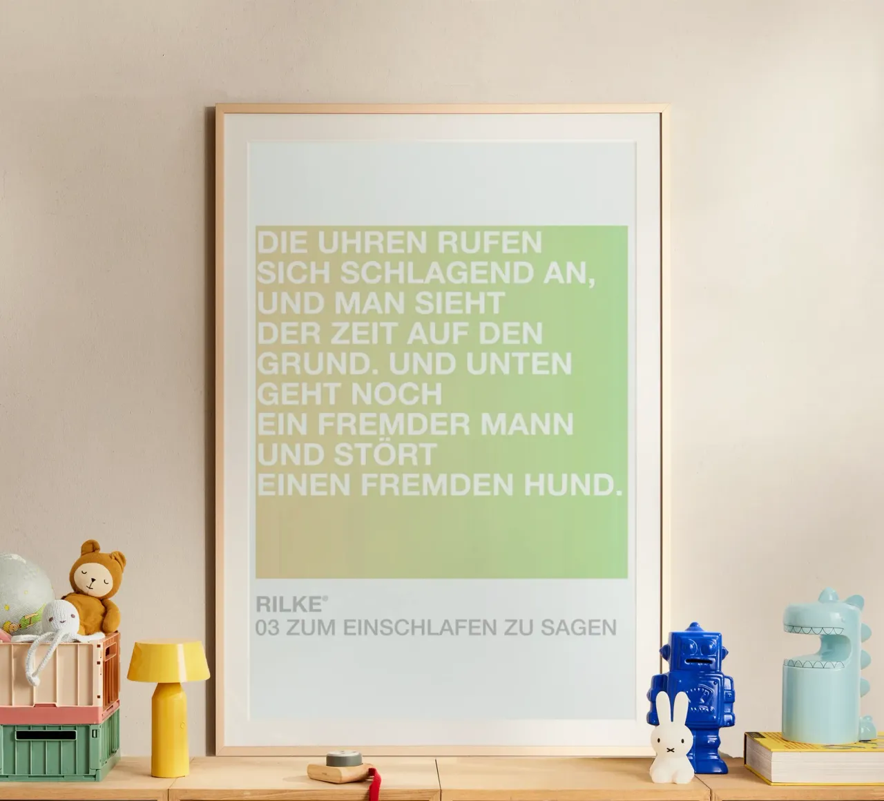 Zum Einschlafen Zu Sagen Light 03 poster con telaio in legno da UN-TYPISCH