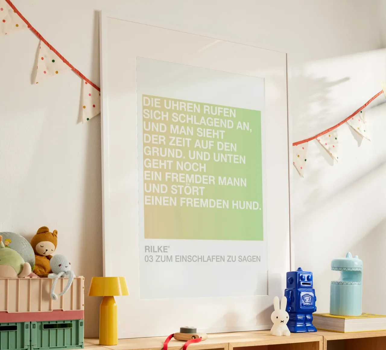 Zum Einschlafen Zu Sagen Light 03 poster con telaio in legno da UN-TYPISCH