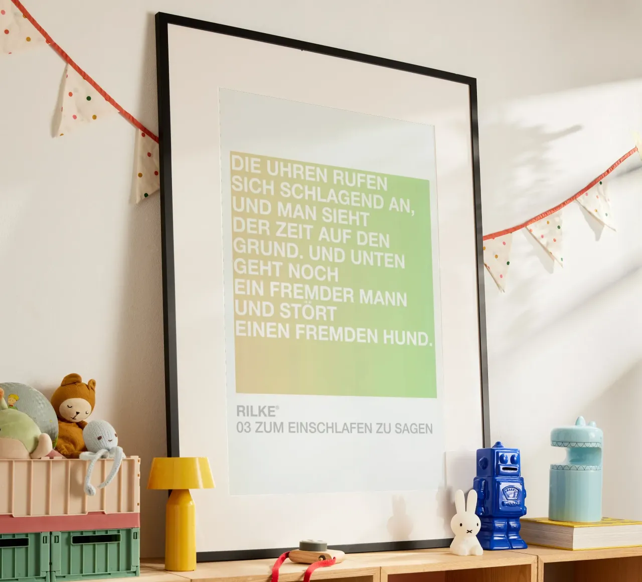 Zum Einschlafen Zu Sagen Light 03 poster con telaio in legno da UN-TYPISCH
