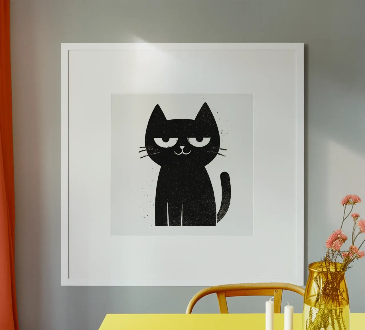 Kleine Schwarze Katze | Kawaii trifft Skandinavien Poster mit Aluminium Rahmen von Autofocus