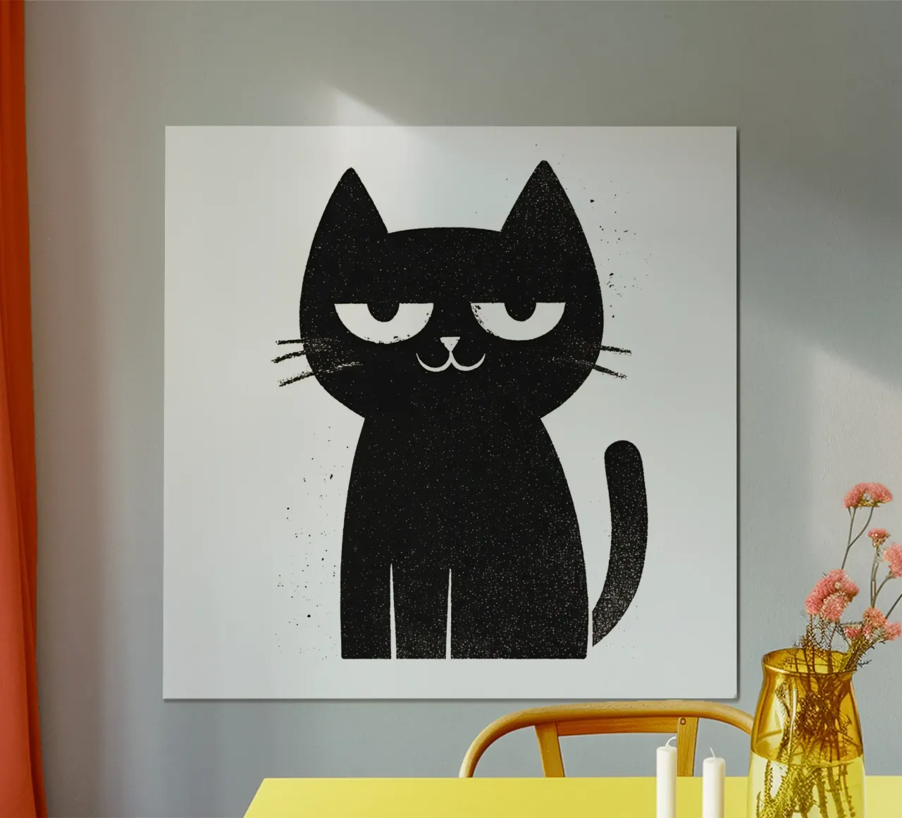 Kleine Schwarze Katze | Kawaii trifft Skandinavien Poster mit Aluminium Rahmen von Autofocus