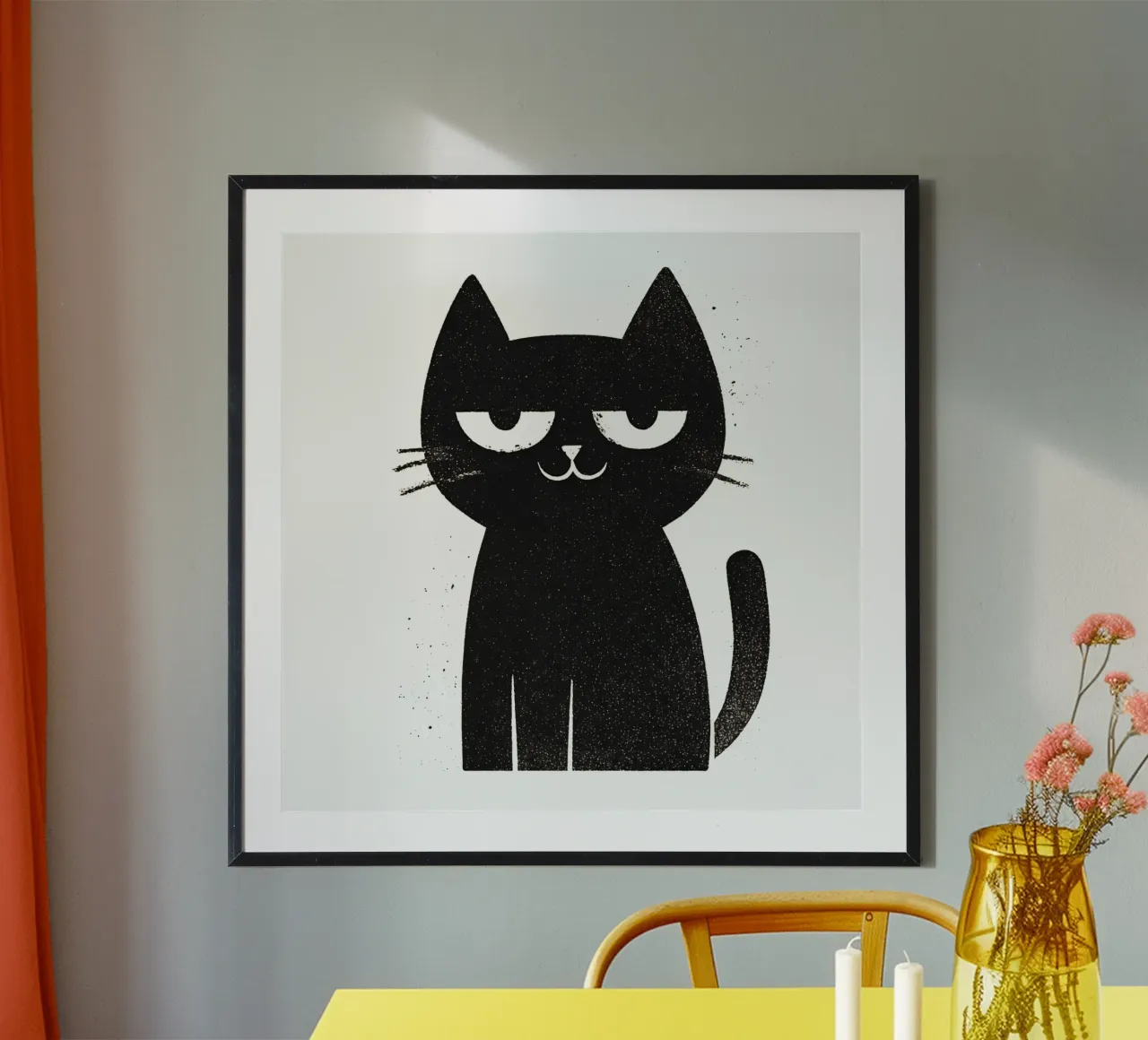Kleine Schwarze Katze | Kawaii trifft Skandinavien Poster mit Aluminium Rahmen von Autofocus