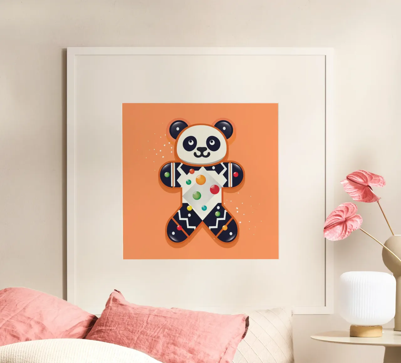 Panda di pan di zenzero - Panda festoso per Natale poster con telaio in alluminio da namosh