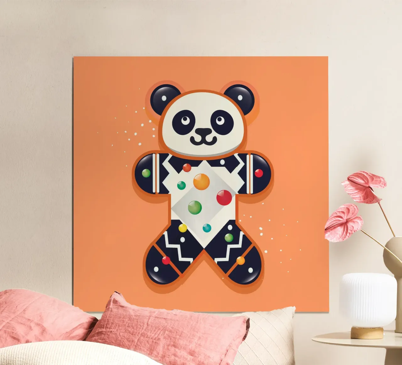 Panda di pan di zenzero - Panda festoso per Natale poster con telaio in alluminio da namosh