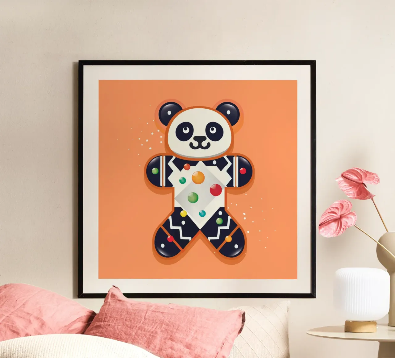 Panda di pan di zenzero - Panda festoso per Natale poster con telaio in alluminio da namosh