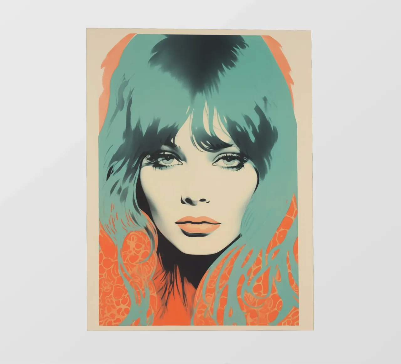 Brigitte Bardot in color pesca e ciano | Ritratto psichedelico telo in pvc da Autofocus