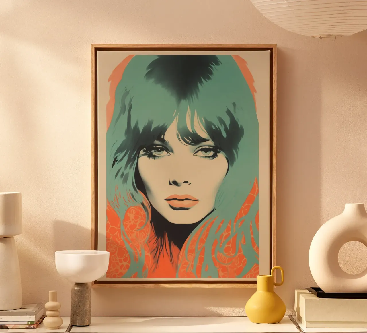 Brigitte Bardot in peach and cyan | Psychedelic Portrait canvas by Autofocus