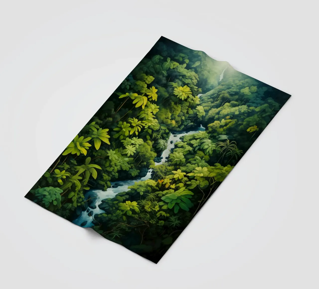 Paesaggio di foresta pluviale con fiume | Idillio della giungla naif coperta in pile da Autofocus