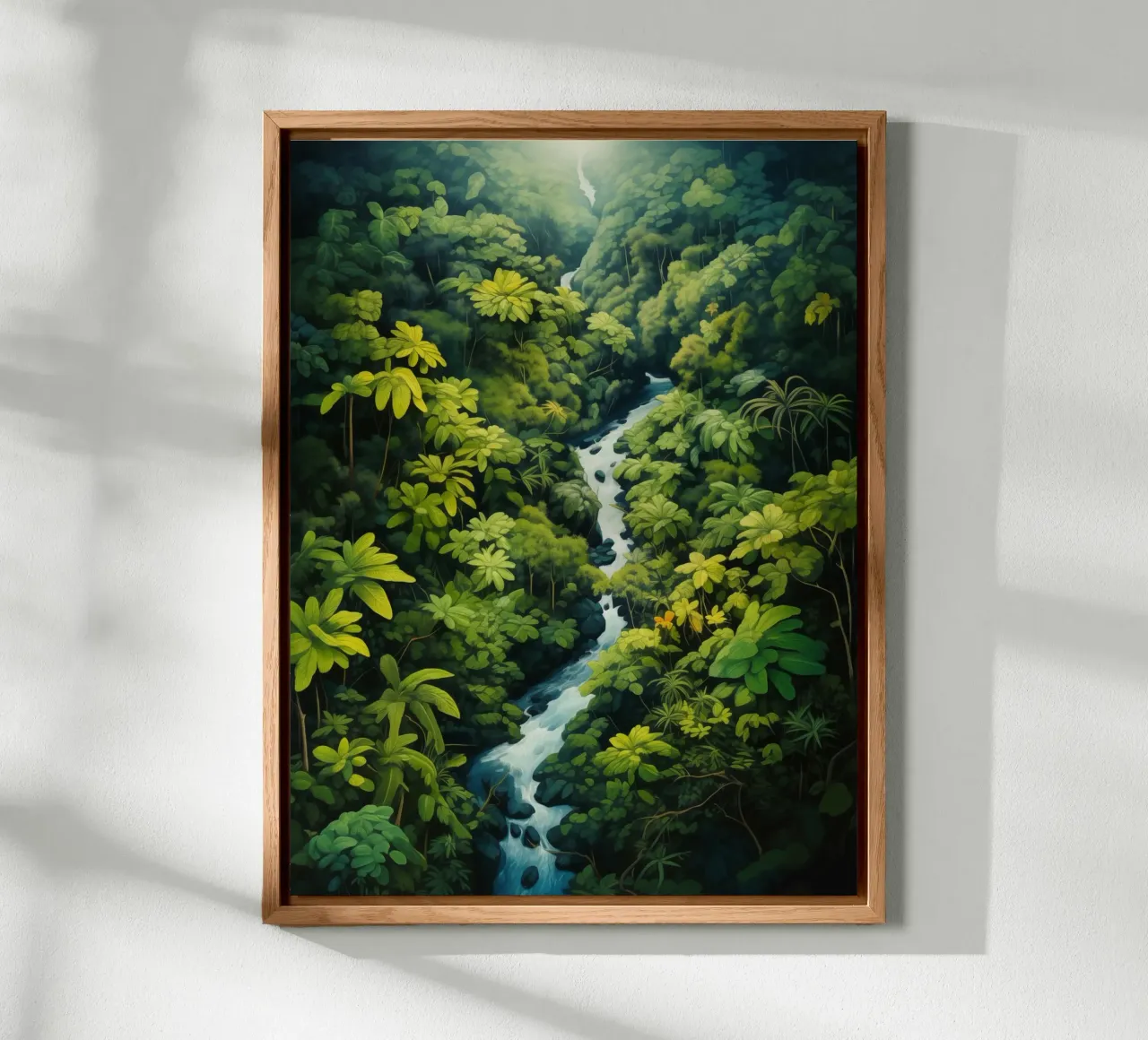 Paesaggio di foresta pluviale con fiume | Idillio della giungla naif alluminio dibond da Autofocus
