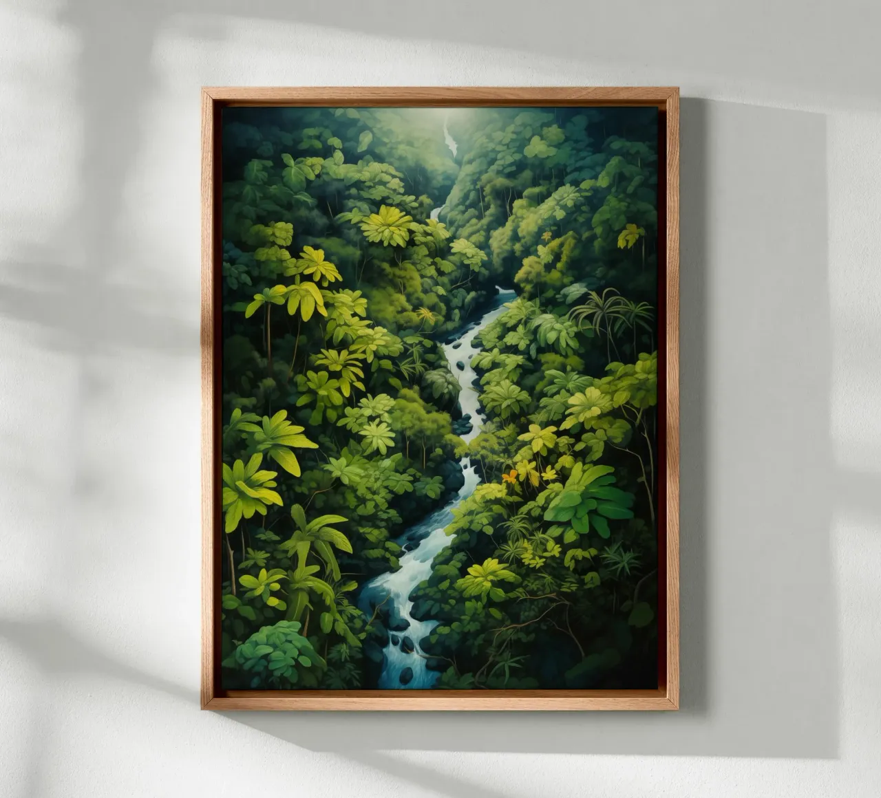 Paesaggio di foresta pluviale con fiume | Idillio della giungla naif tela da Autofocus