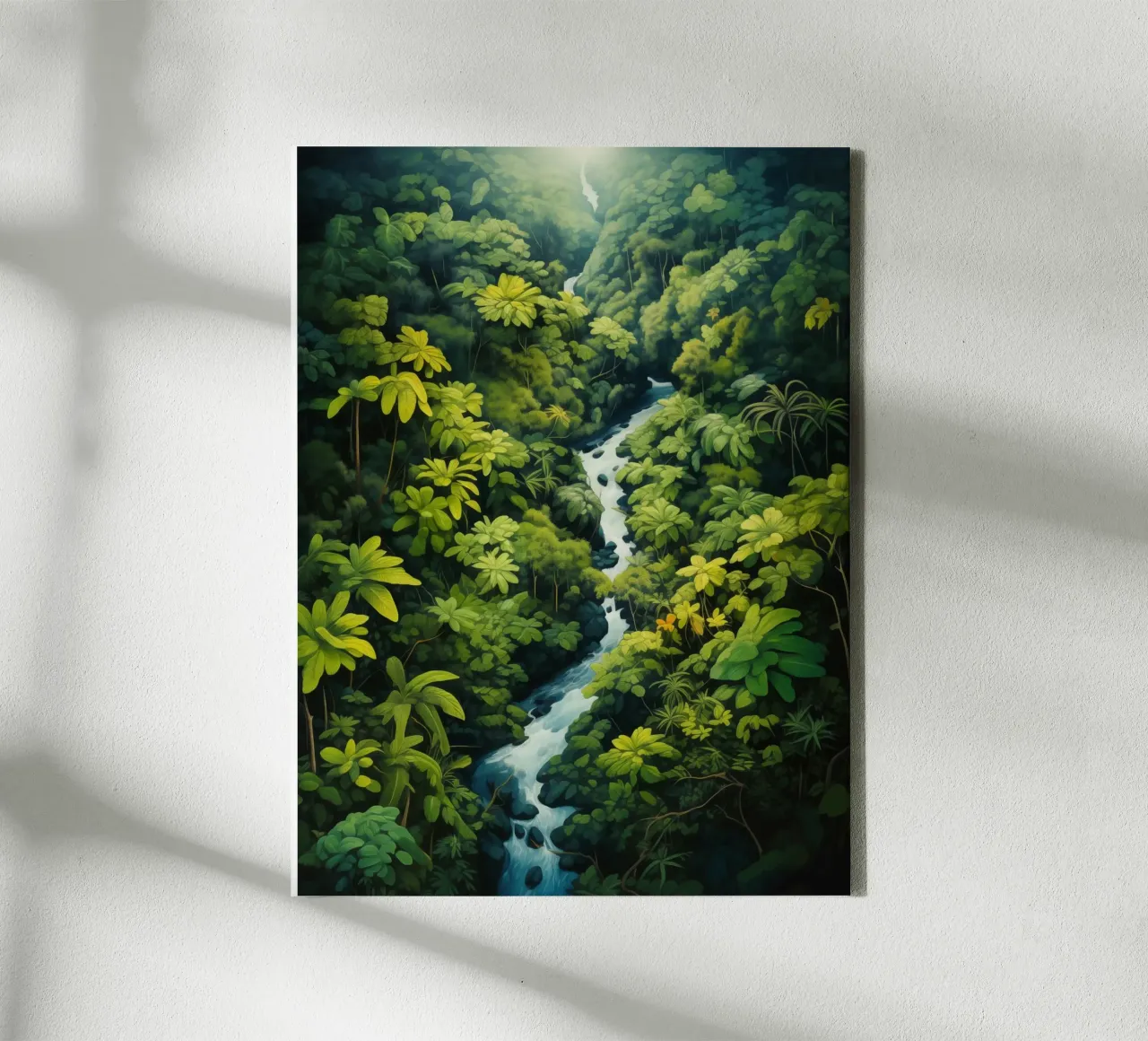 Paesaggio di foresta pluviale con fiume | Idillio della giungla naif tela da Autofocus