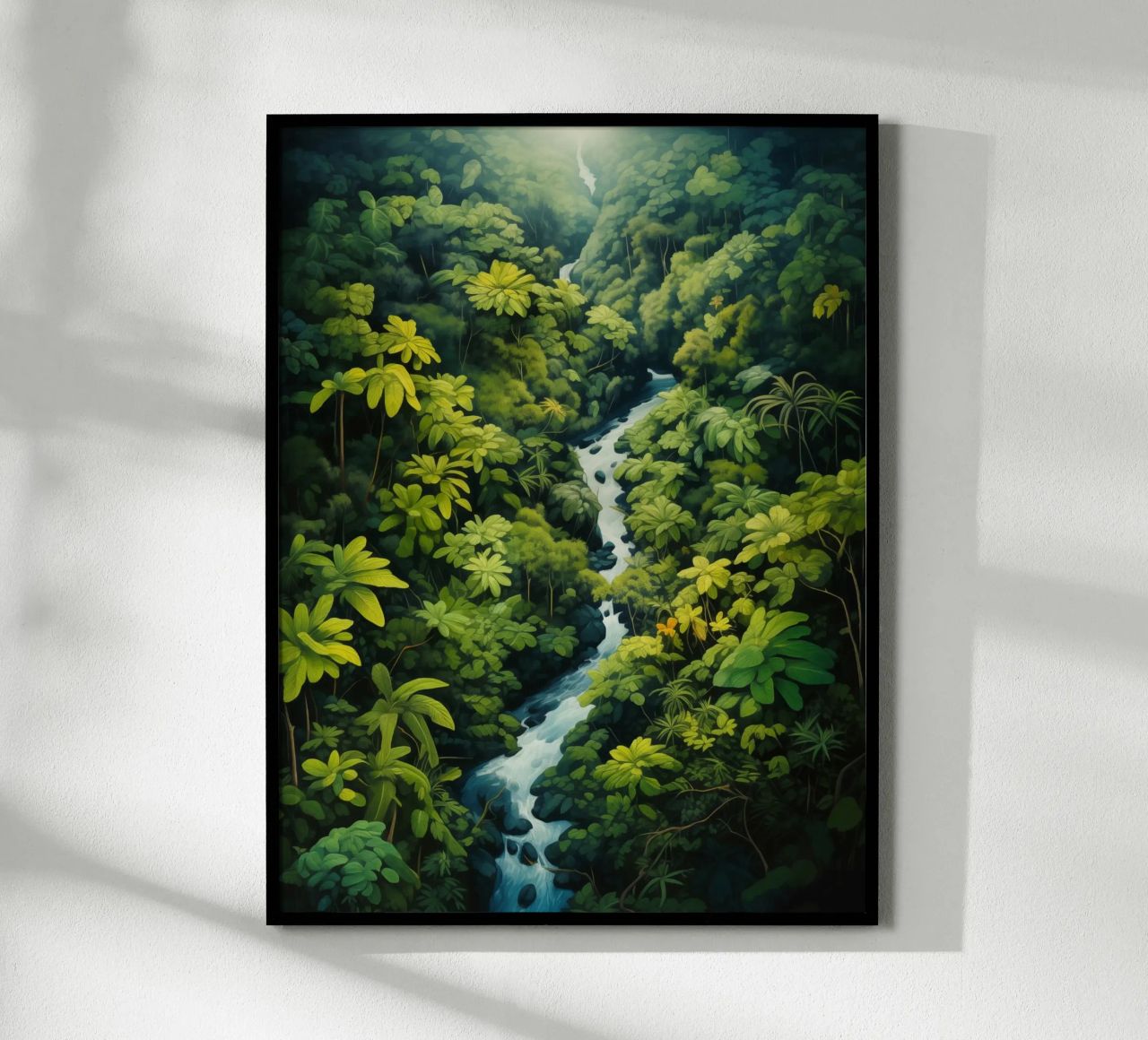 Regenwoudlandschap met rivier | Naïeve jungle idylle poster van Autofocus