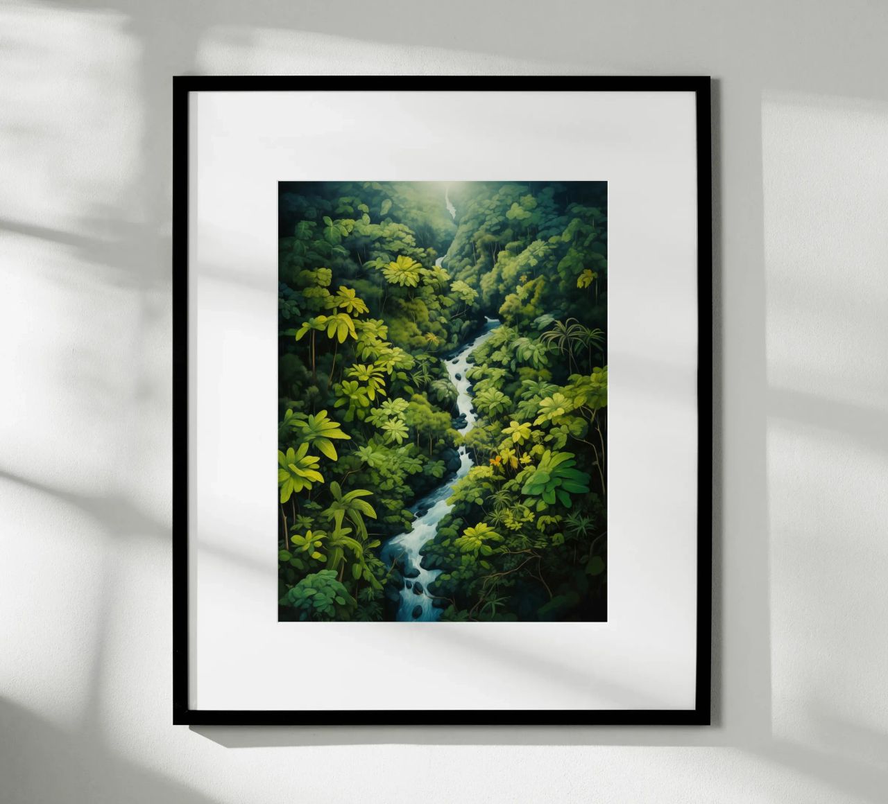 Regenwoudlandschap met rivier | Naïeve jungle idylle poster van Autofocus