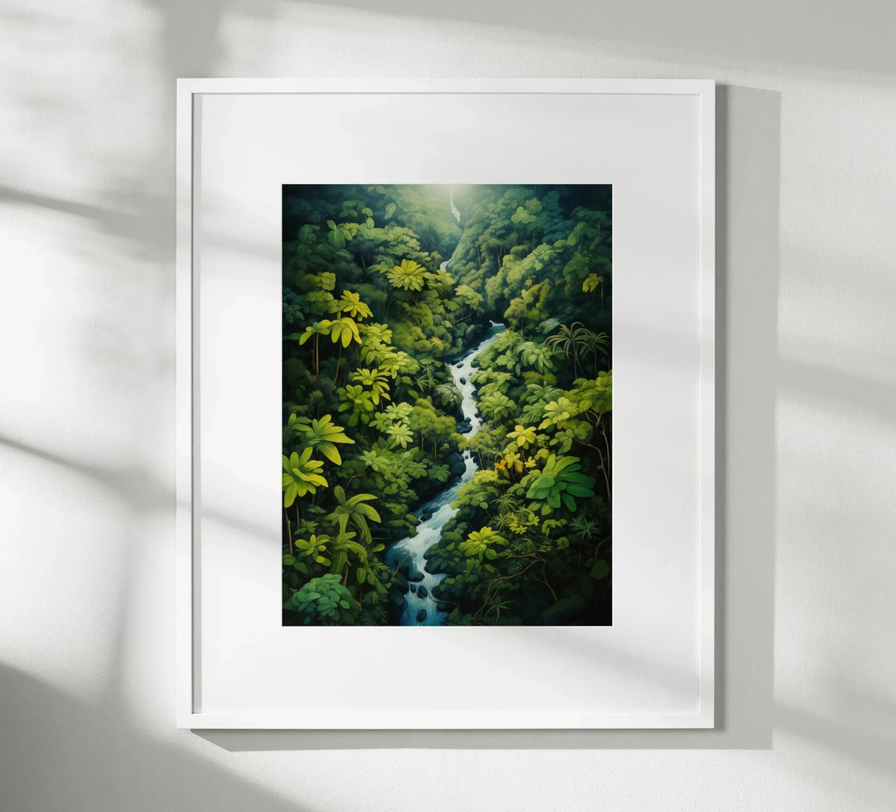 Regenwoudlandschap met rivier | Naïeve jungle idylle poster van Autofocus