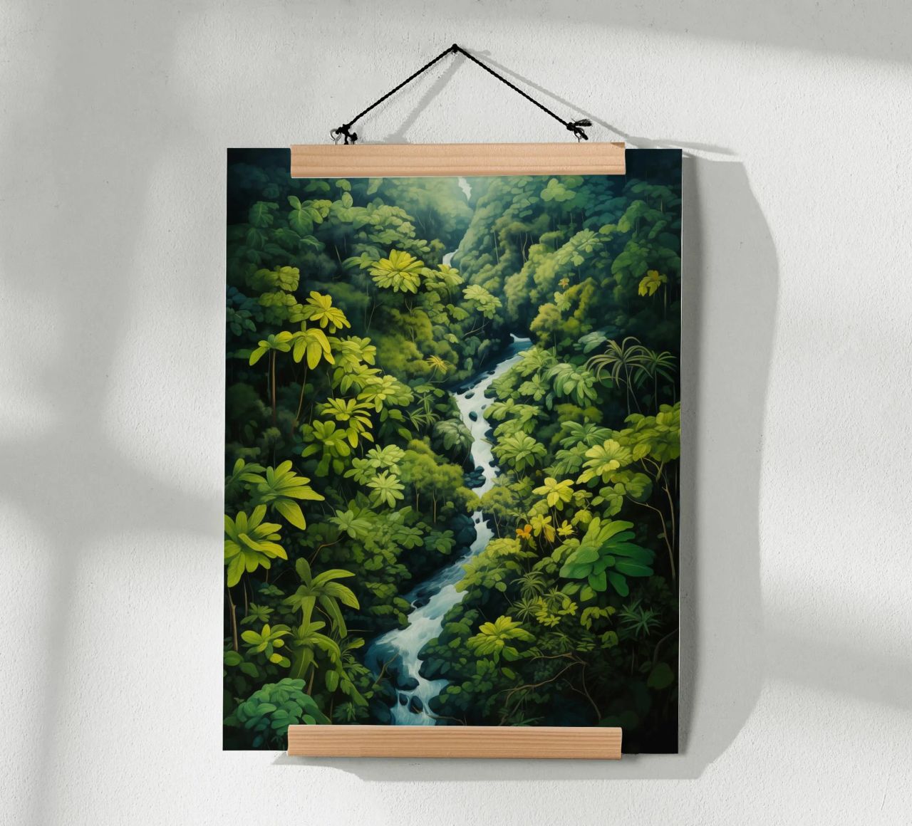 Regenwoudlandschap met rivier | Naïeve jungle idylle poster van Autofocus