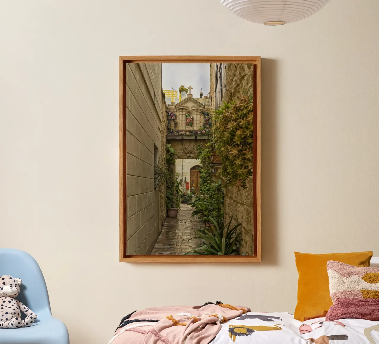 Quaint Alleyway with Relics Malta canvas with Floater frame by Curious Collections by Marielle Leenders