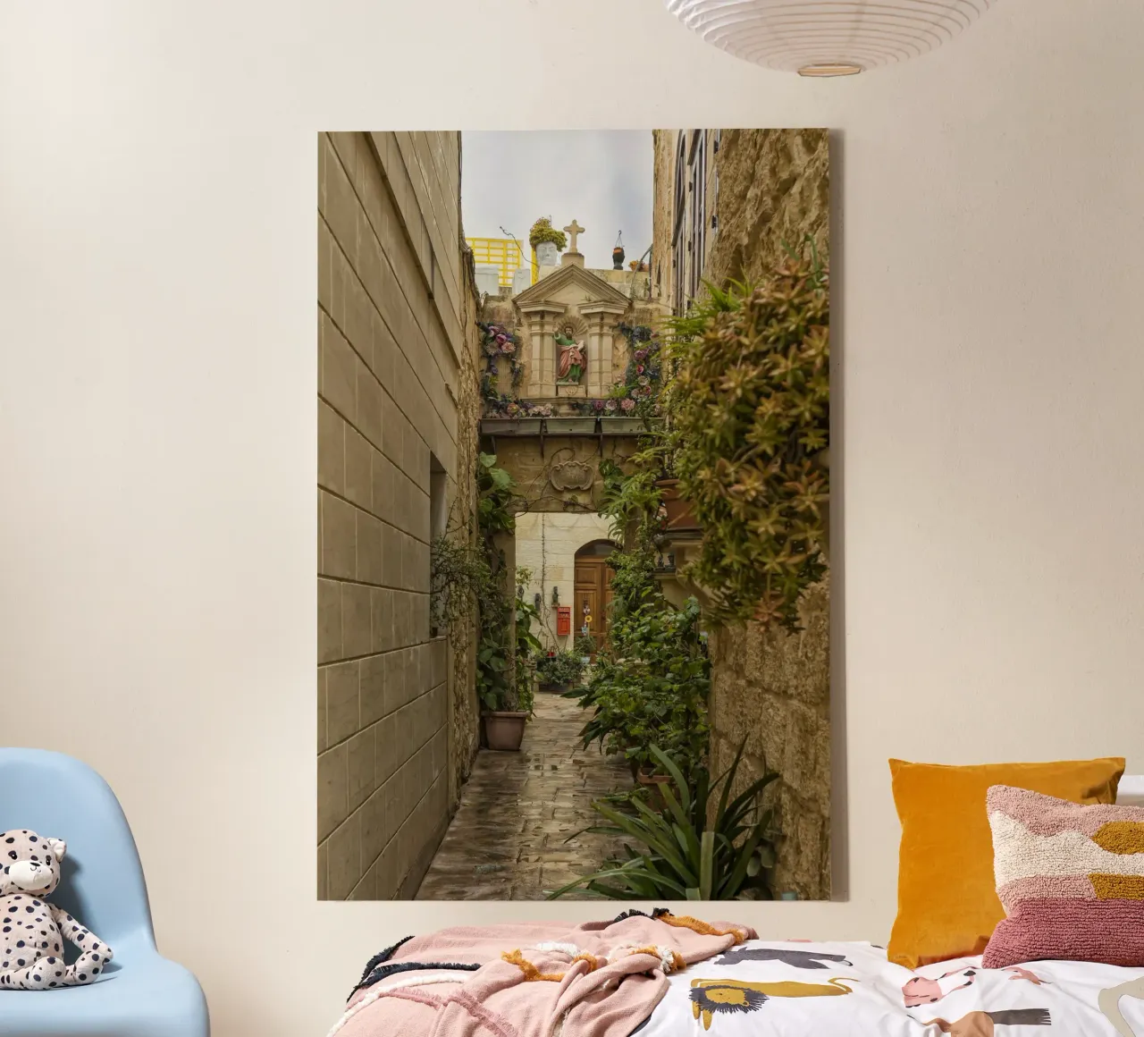 Quaint Alleyway with Relics Malta canvas with Floater frame by Curious Collections by Marielle Leenders