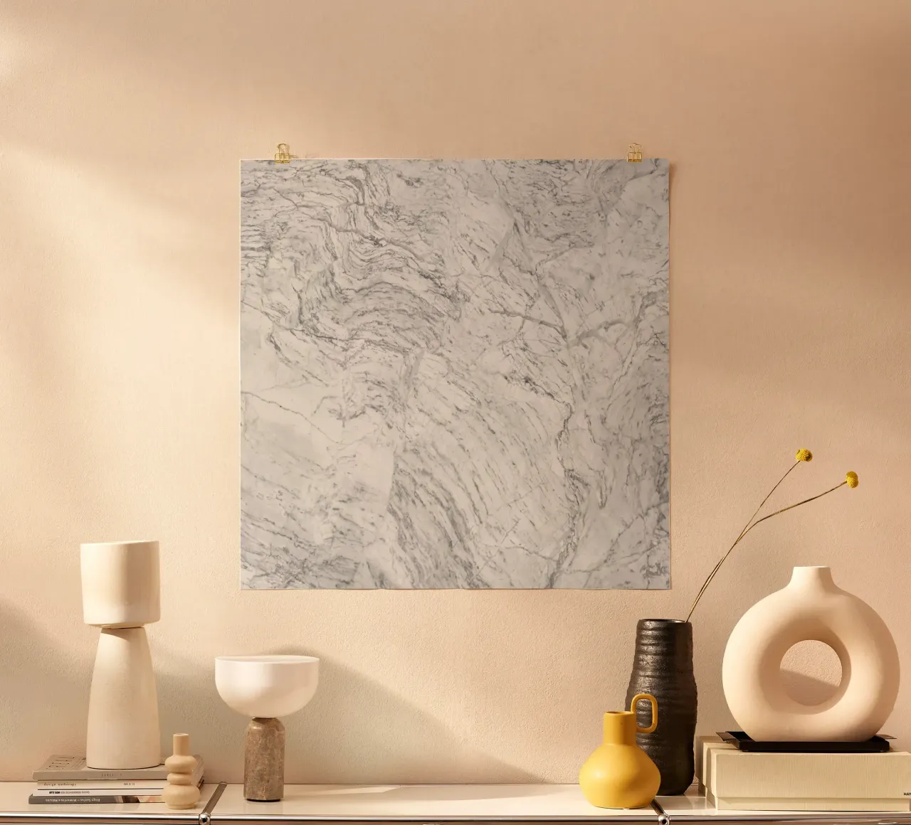 Marmo bianco 12 poster con telaio in legno da amini54