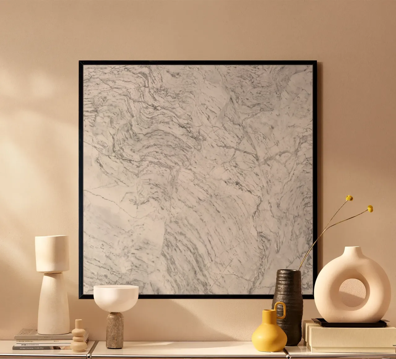 Marmo bianco 12 poster con telaio in legno da amini54