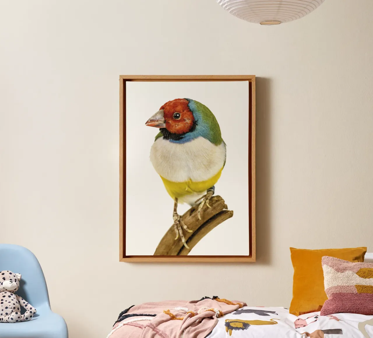 Gloudamadine vogel canvas met Baklijst van Curious Collections by Marielle Leenders